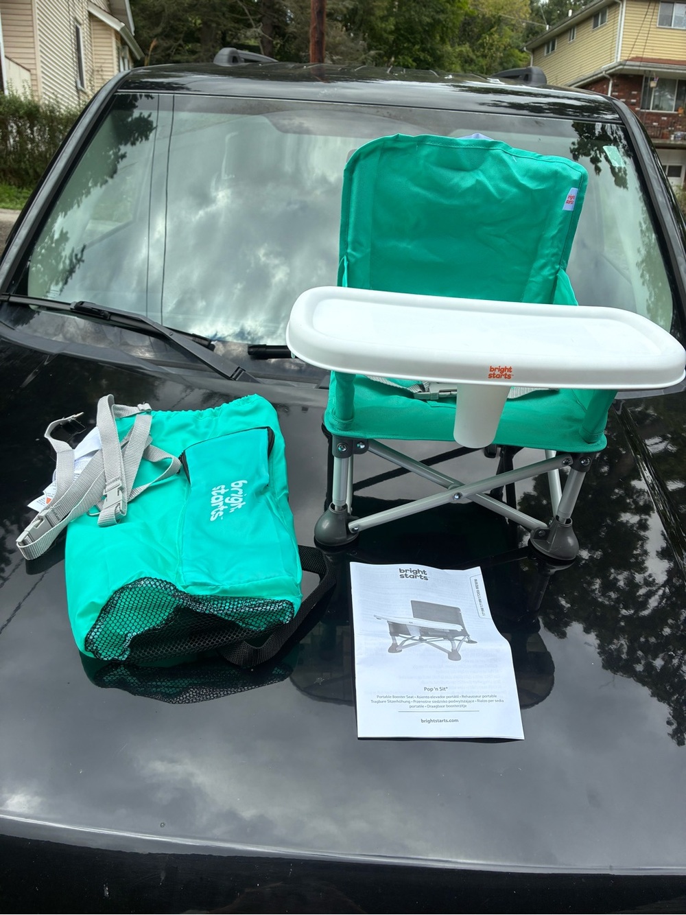 Bright Starts Teal Portable Travel Booster Seat with Removable Tray